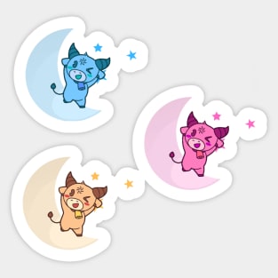 Cute Cows Dancing on Moon Sticker Pack Sticker